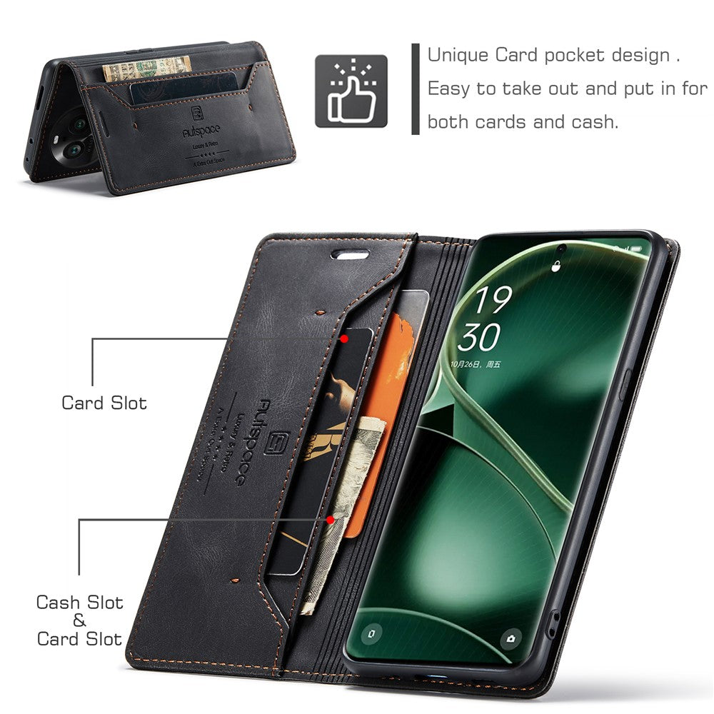 AUTSPACE For Oppo Find X6 Wallet Case  A01 Leather Stand Cover with RFID Blocking Card Holder