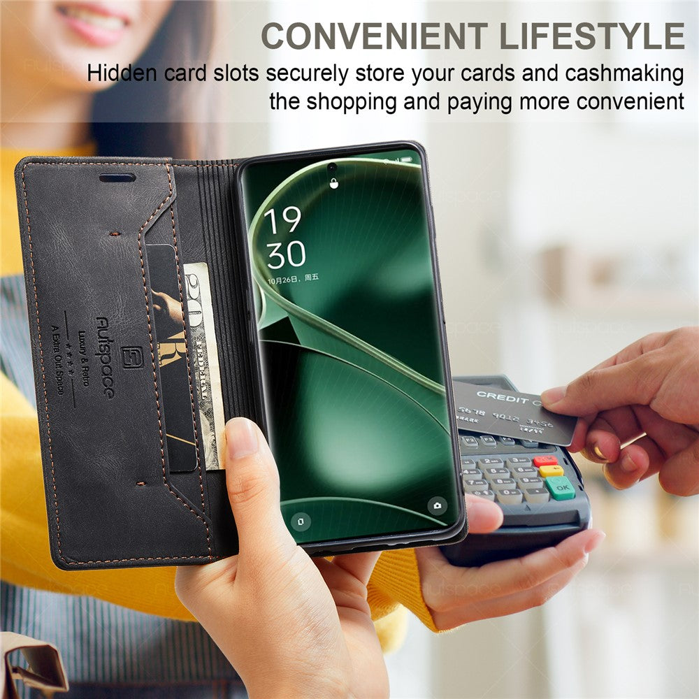 AUTSPACE For Oppo Find X6 Wallet Case  A01 Leather Stand Cover with RFID Blocking Card Holder