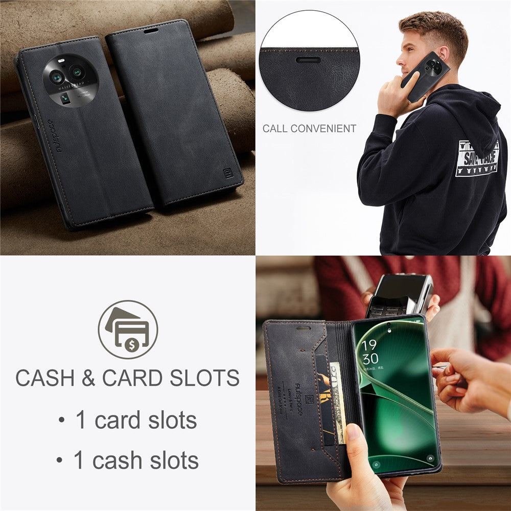 AUTSPACE For Oppo Find X6 Wallet Case  A01 Leather Stand Cover with RFID Blocking Card Holder