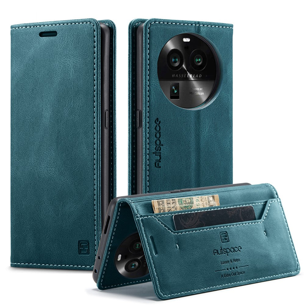 AUTSPACE For Oppo Find X6 Wallet Case  A01 Leather Stand Cover with RFID Blocking Card Holder