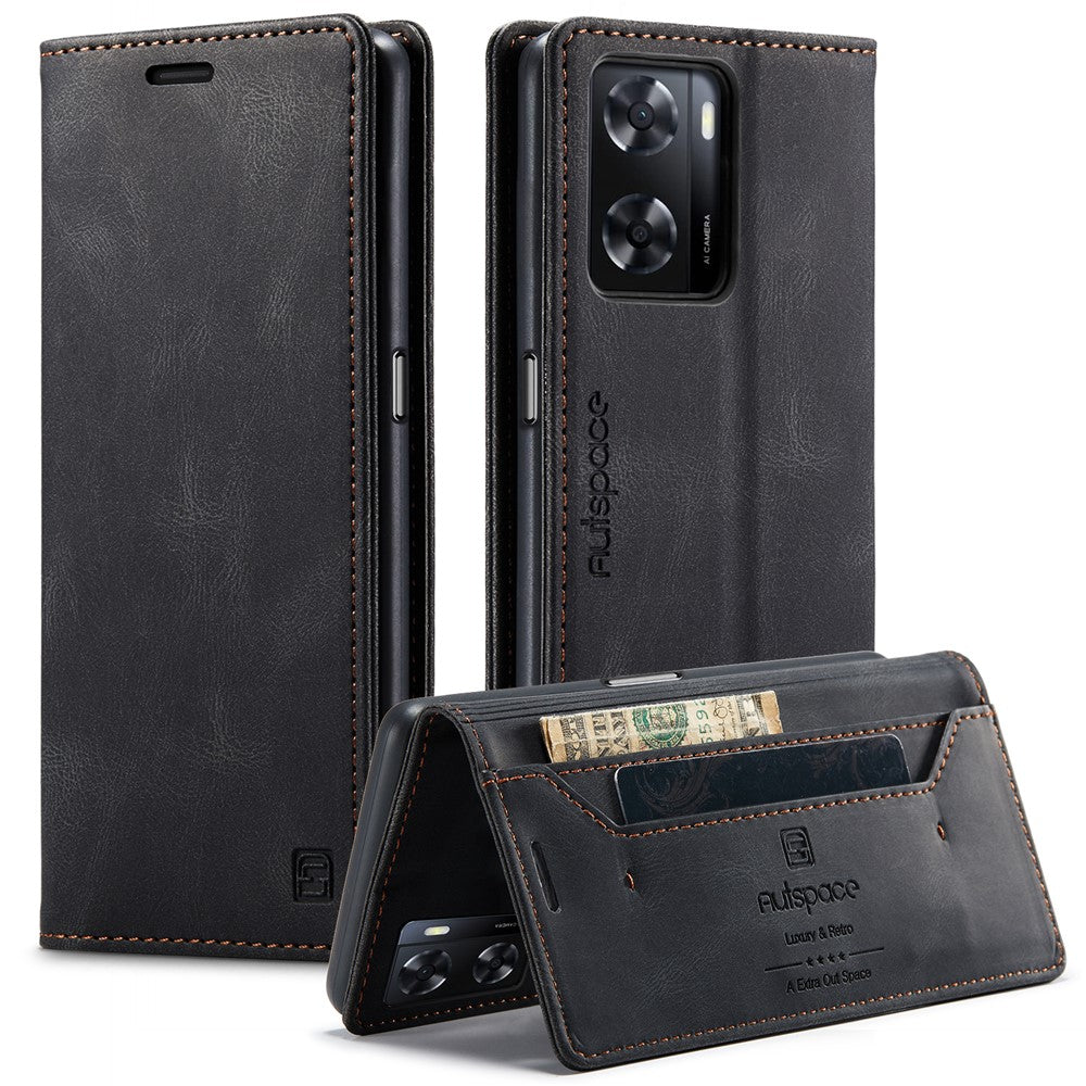 AUTSPACE For Oppo A57s 4G / Oppo A57e 4G / Oppo A77 4G / Oppo A77s 4G / Oppo A57 4G Wallet Case  A01 Leather Stand Cover with RFID Blocking Card Holder