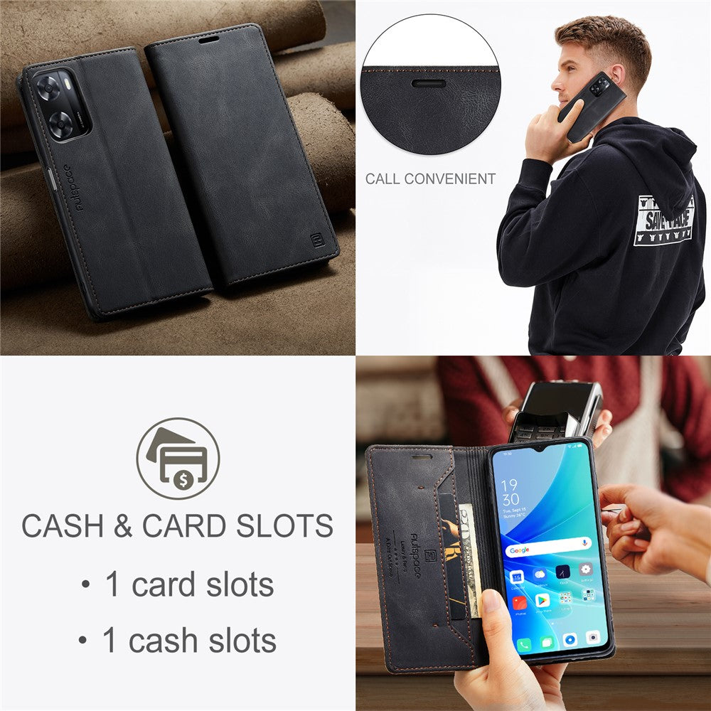 AUTSPACE For Oppo A57s 4G / Oppo A57e 4G / Oppo A77 4G / Oppo A77s 4G / Oppo A57 4G Wallet Case  A01 Leather Stand Cover with RFID Blocking Card Holder