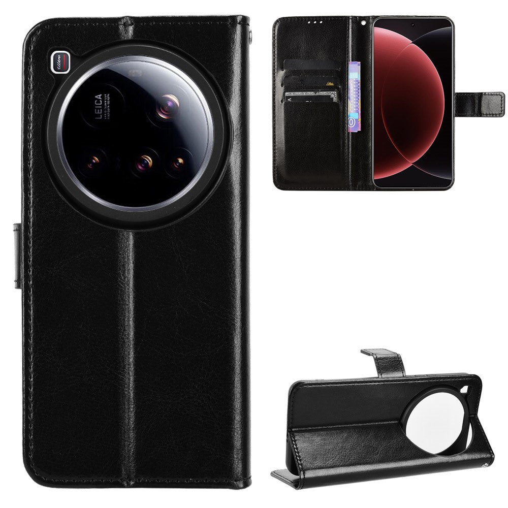 For Xiaomi 15 Ultra PU Leather Case with Strap Crazy Horse Texture Phone Wallet Cover