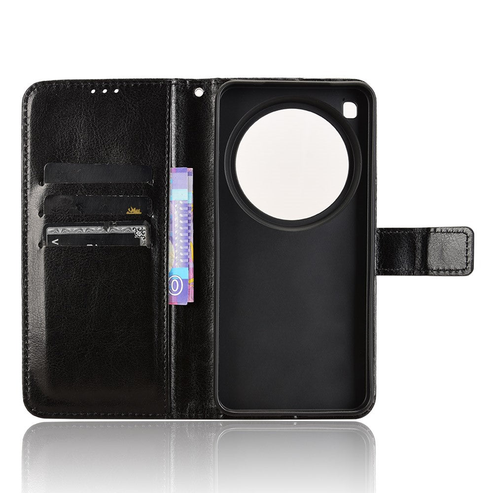 For Xiaomi 15 Ultra PU Leather Case with Strap Crazy Horse Texture Phone Wallet Cover