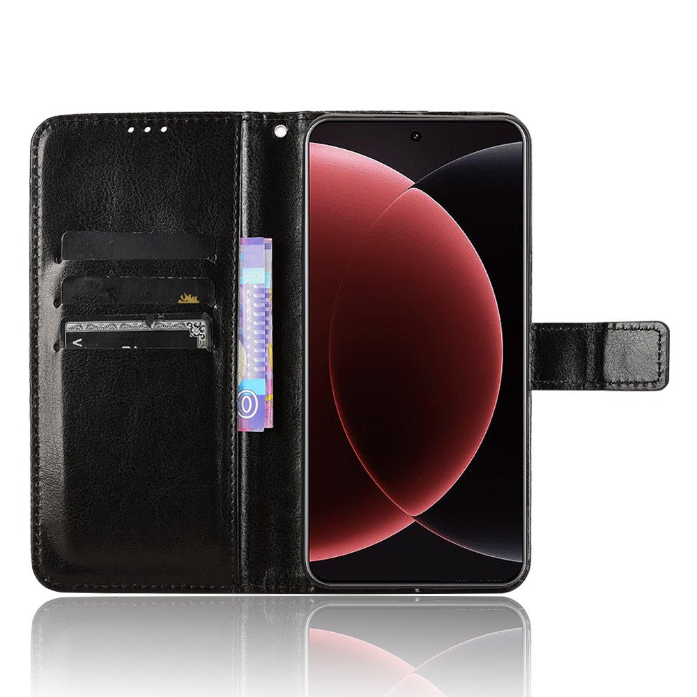 For Xiaomi 15 Ultra PU Leather Case with Strap Crazy Horse Texture Phone Wallet Cover