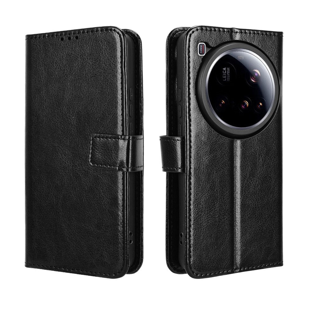 For Xiaomi 15 Ultra PU Leather Case with Strap Crazy Horse Texture Phone Wallet Cover
