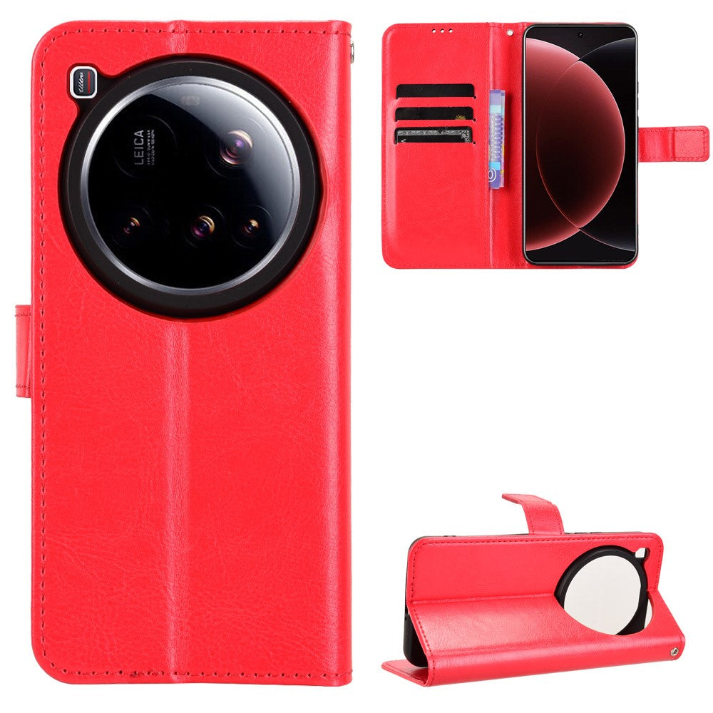 For Xiaomi 15 Ultra PU Leather Case with Strap Crazy Horse Texture Phone Wallet Cover