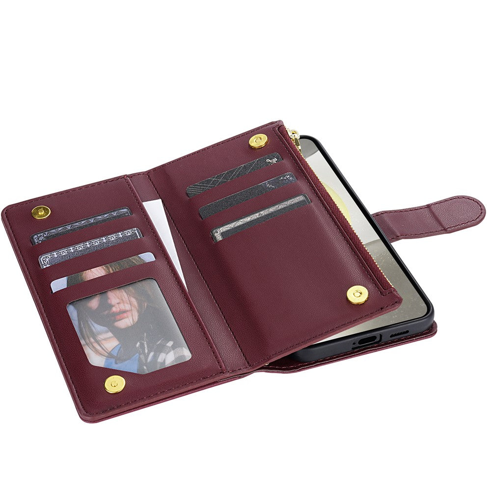 Til Samsung Galaxy S25 Edge cover, Rhombus-syning, læderpung-telefoncover med lang/kort strop