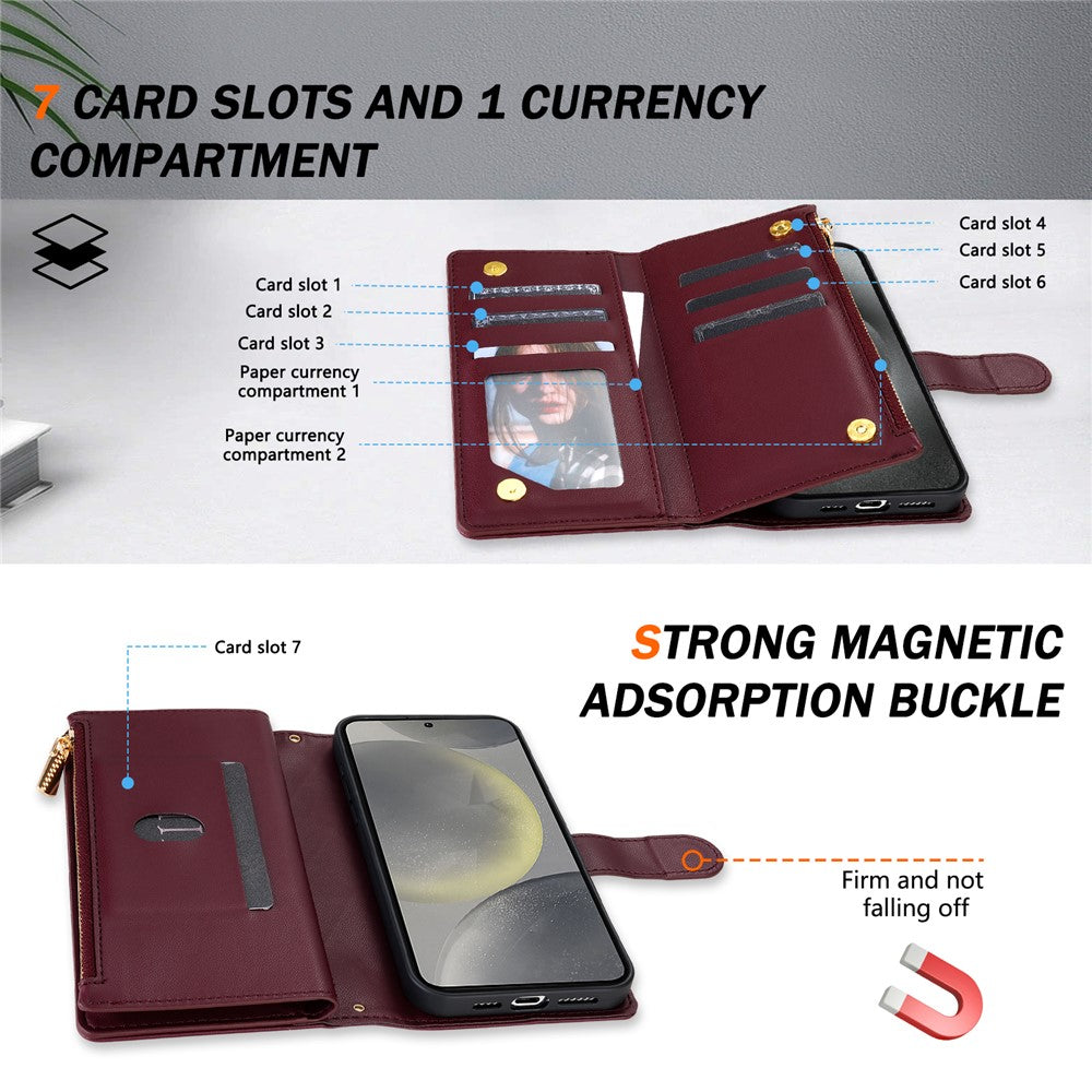 Samsung Galaxy S25 Edge-skal med rombsömmar i läder och plånbok med lång/kort rem