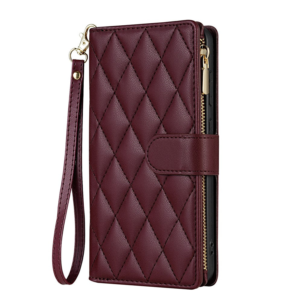 Til Samsung Galaxy S25 Edge cover, Rhombus-syning, læderpung-telefoncover med lang/kort strop
