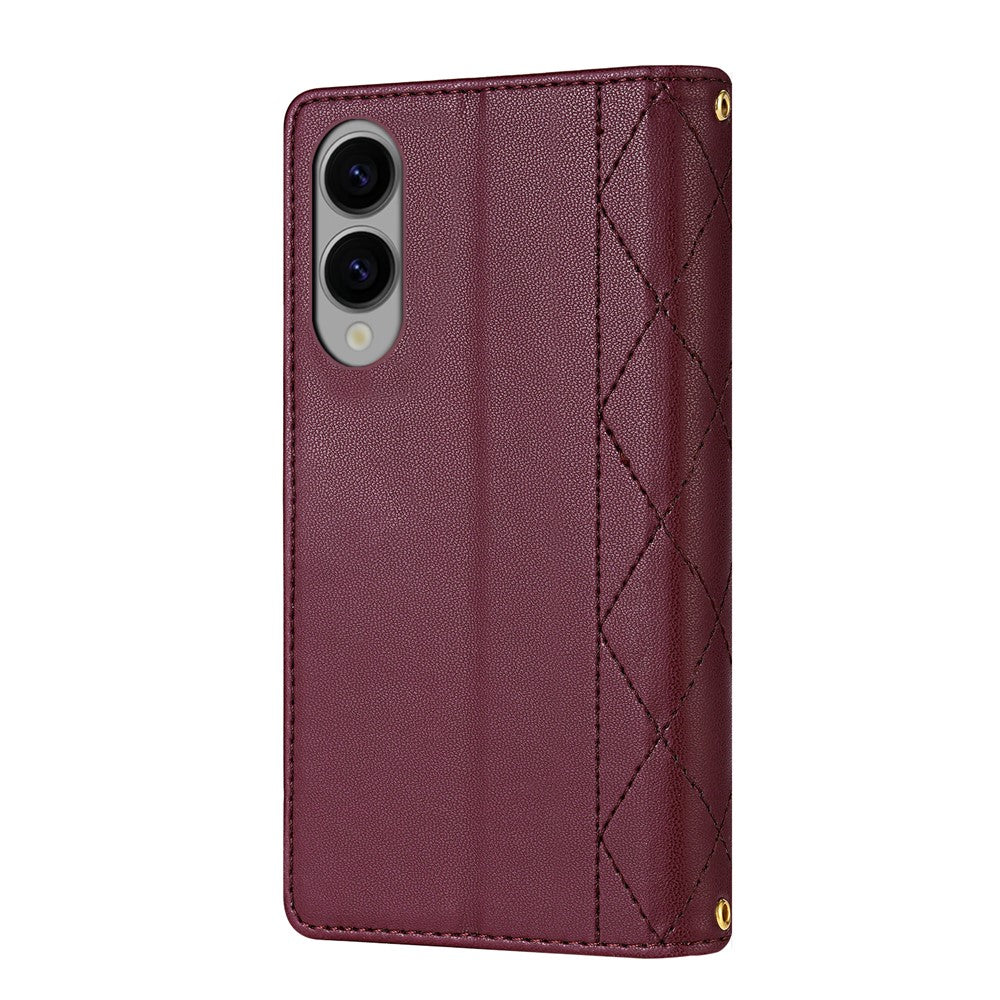 Til Samsung Galaxy S25 Edge cover, Rhombus-syning, læderpung-telefoncover med lang/kort strop