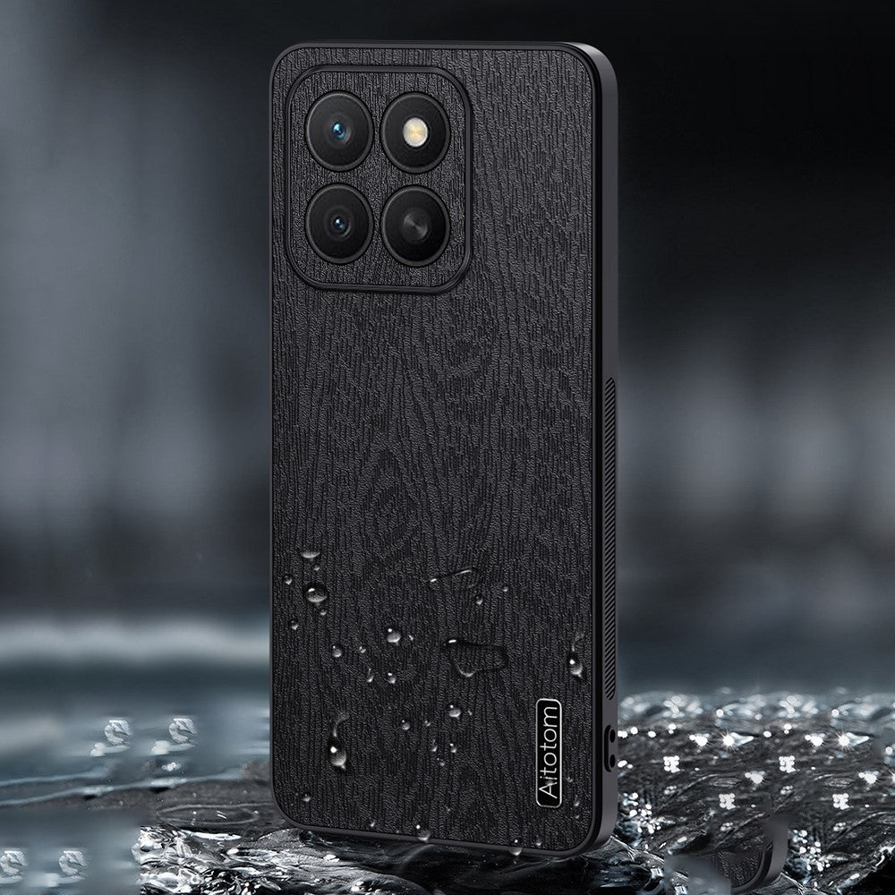 For Honor X8c 4G Case Wood Texture PU Leather Coated PC TPU Phone Cover