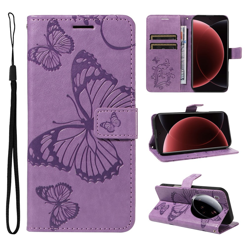 Xiaomi 15 Ultra Plånboksfodral Läderfodral med Blommigt Fjärilstryck och Stativ