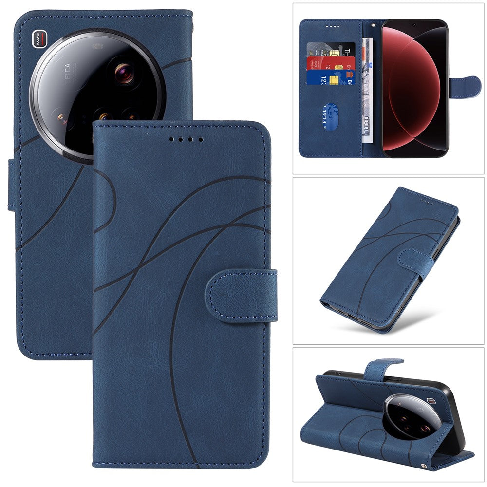 For Xiaomi 15 Ultra Wallet Case Leather Phone Cover Stand with Curved Line Design