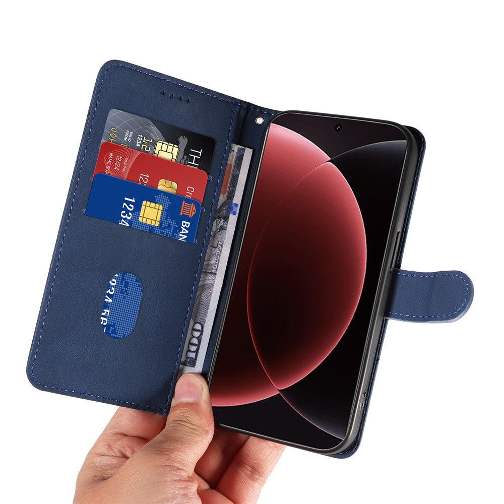 For Xiaomi 15 Ultra Wallet Case Leather Phone Cover Stand with Curved Line Design