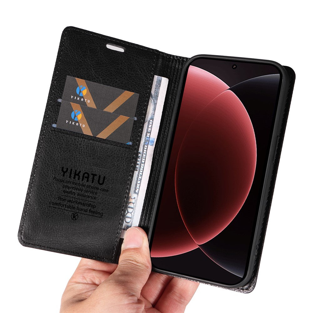 YIKATU For Xiaomi 15 Ultra Wallet Case  YK-006 Magnetic Closure Leather Phone Cover Litchi Texture