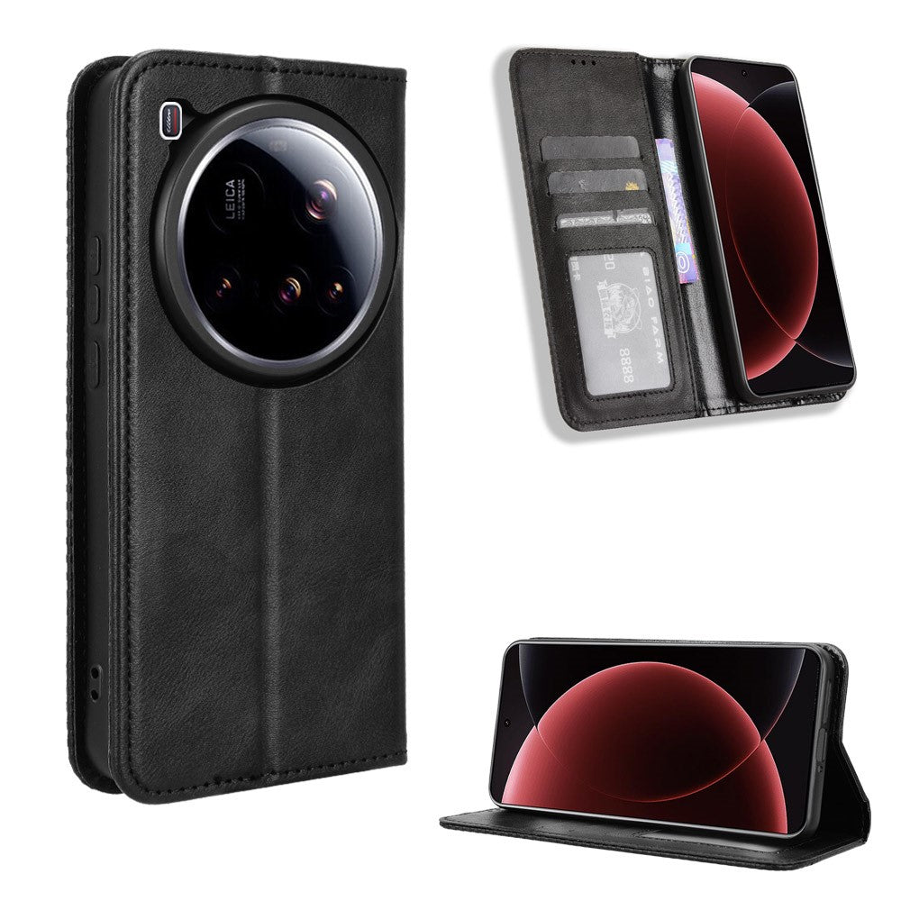 For Xiaomi 15 Ultra Retro PU Leather Case Phone Wallet Stand Cover
