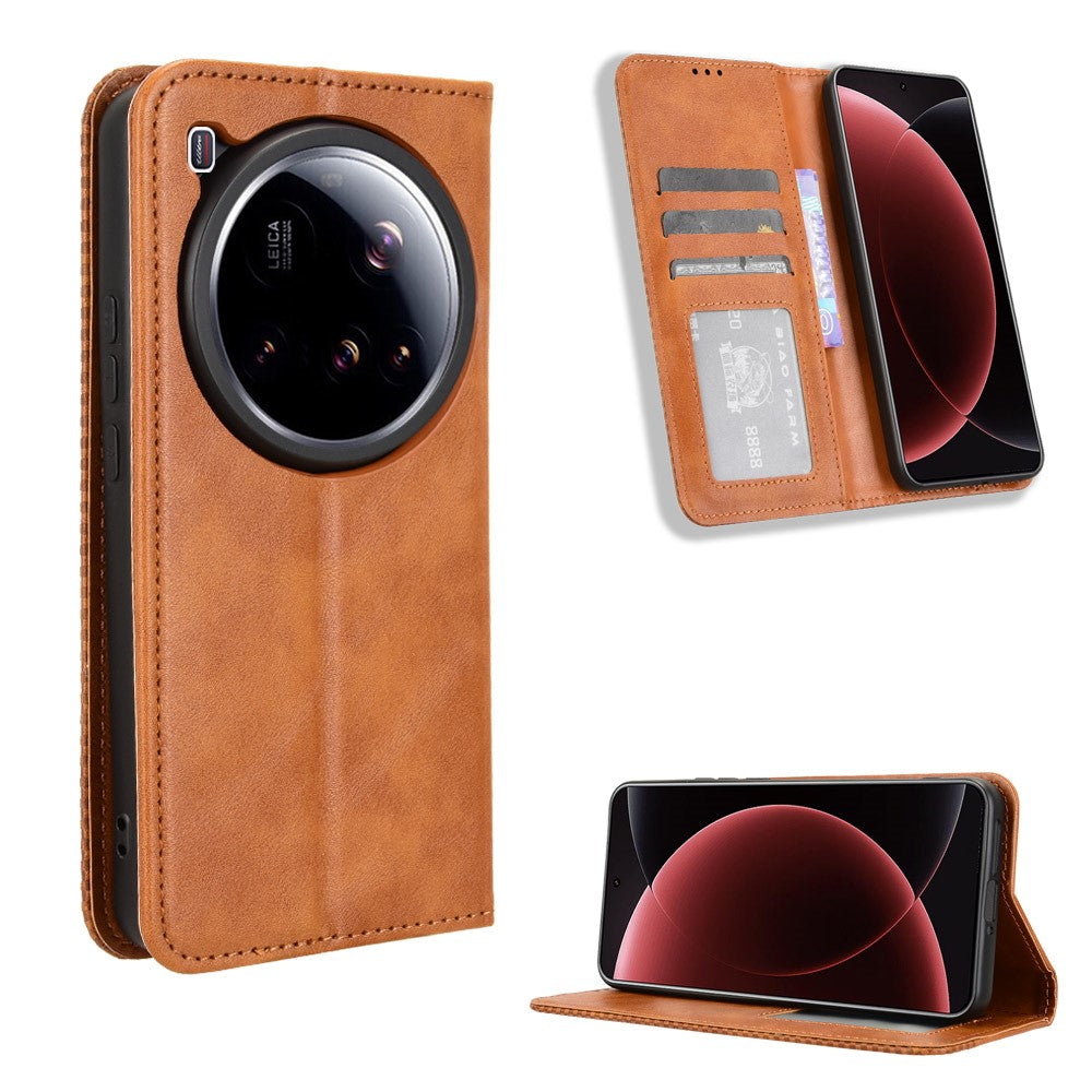 For Xiaomi 15 Ultra Retro PU Leather Case Phone Wallet Stand Cover