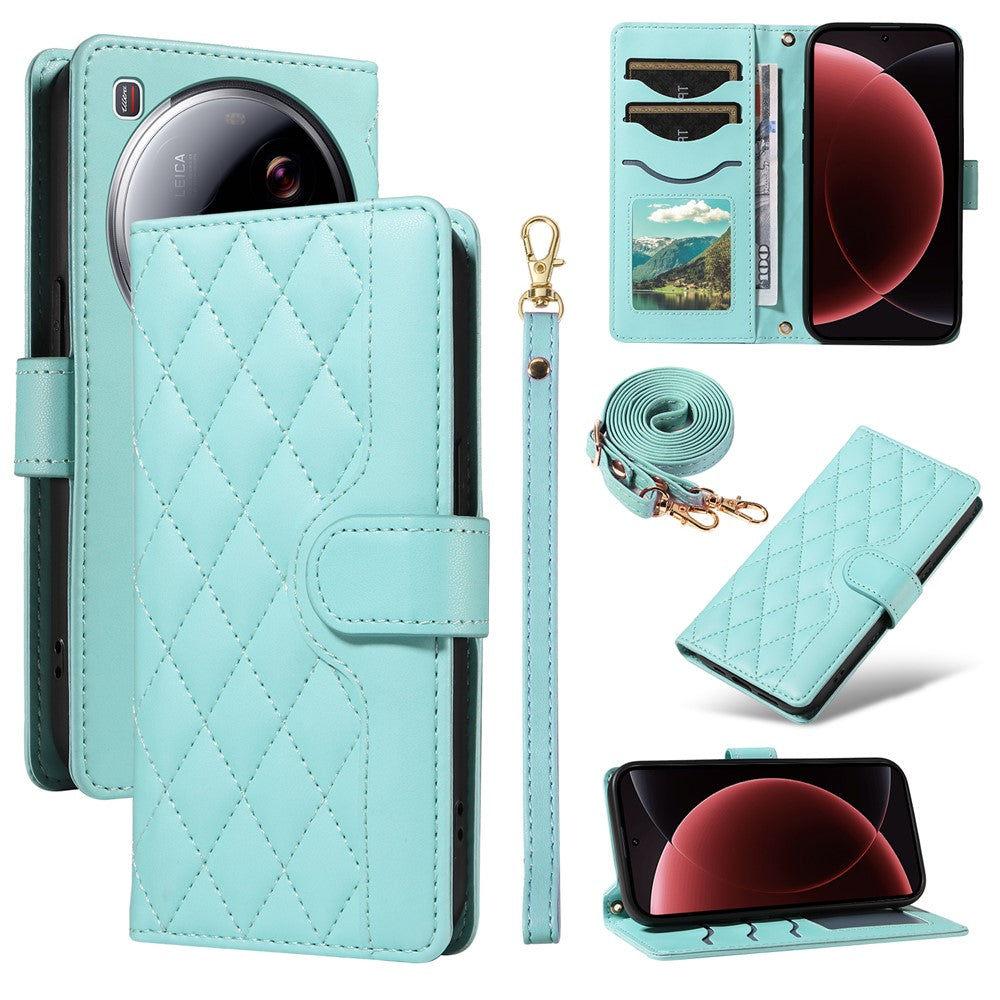 For Xiaomi 15 Ultra Wallet Case Rhombus Leather Phone Cover with Strap