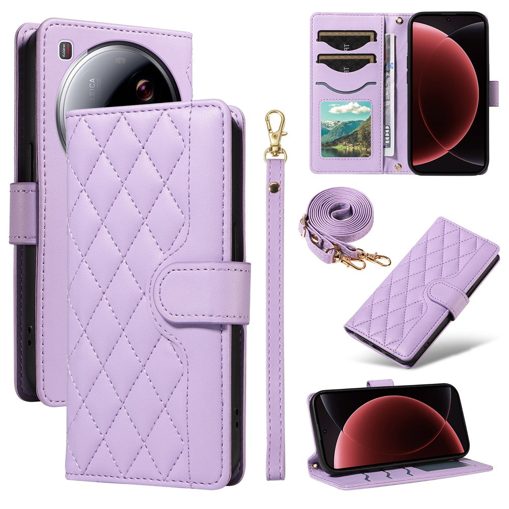 For Xiaomi 15 Ultra Wallet Case Rhombus Leather Phone Cover with Strap