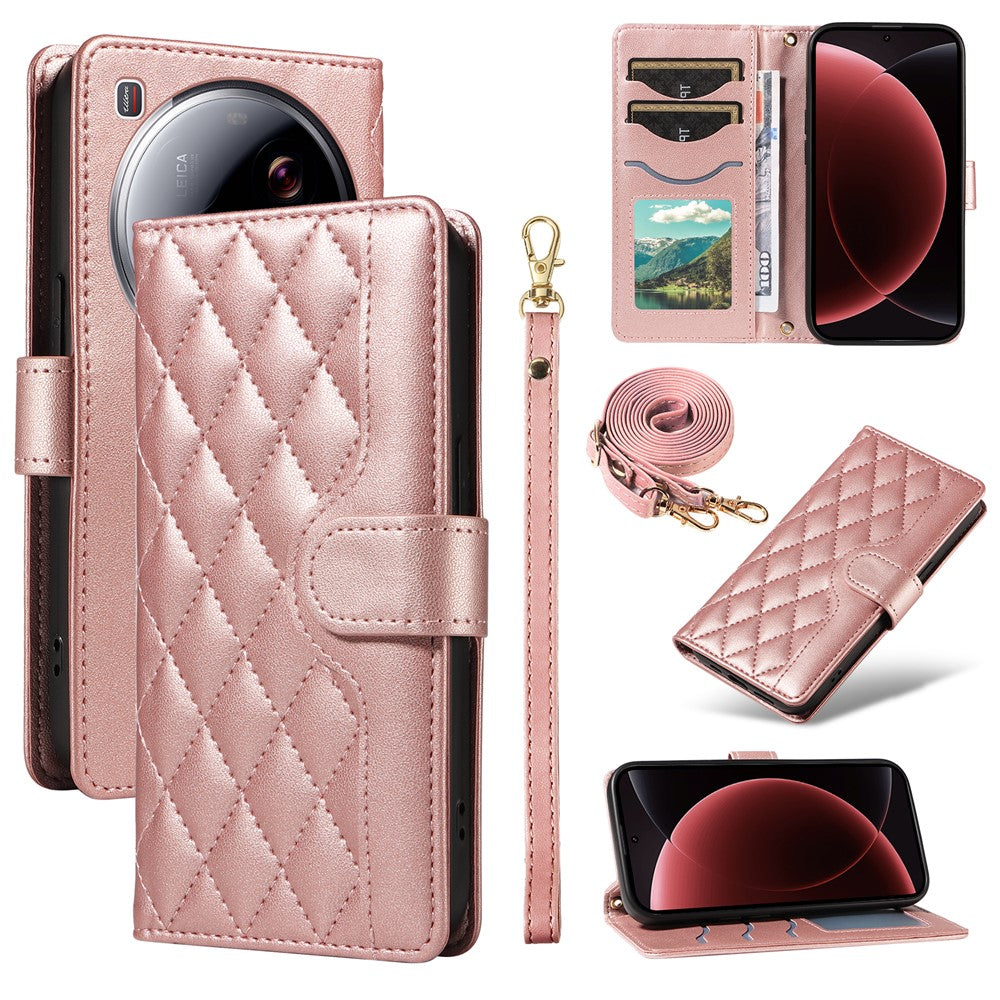 For Xiaomi 15 Ultra Wallet Case Rhombus Leather Phone Cover with Strap