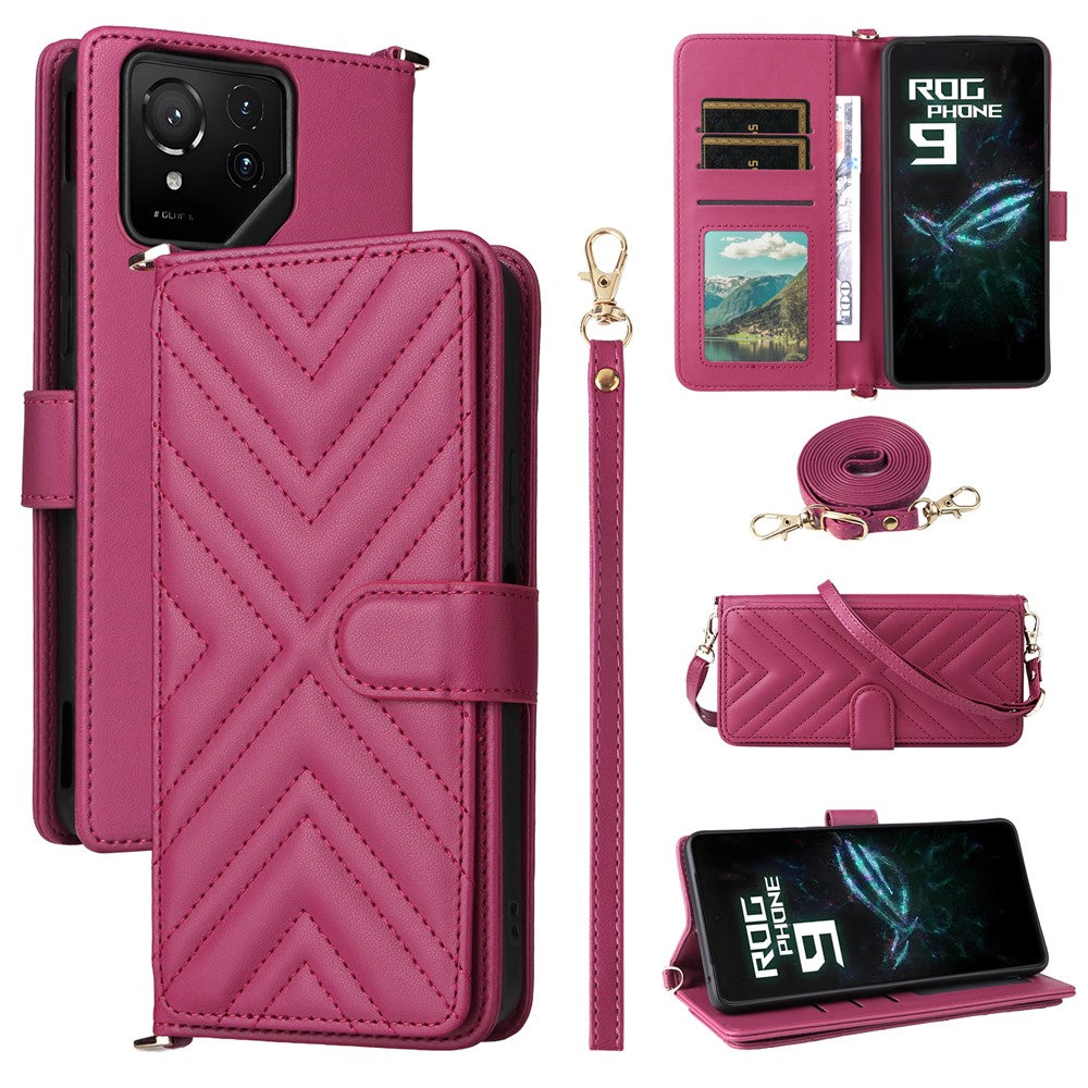 Til Asus ROG Phone 9 5G / Phone 9 Pro 5G Pung Etui med Skulder / Håndledsrem Læder Telefoncover Stativ