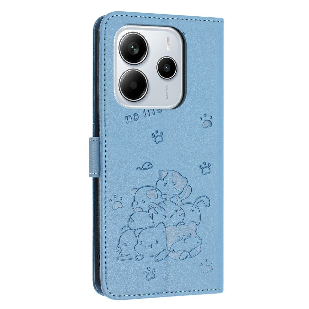 Wallet Case for Xiaomi Redmi Note 14 4G (164.84mm) Cats Imprint Leather Phone Cover with Strap