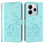 Wallet Case for Xiaomi Redmi Note 14 4G (164.84mm) Cats Imprint Leather Phone Cover with Strap
