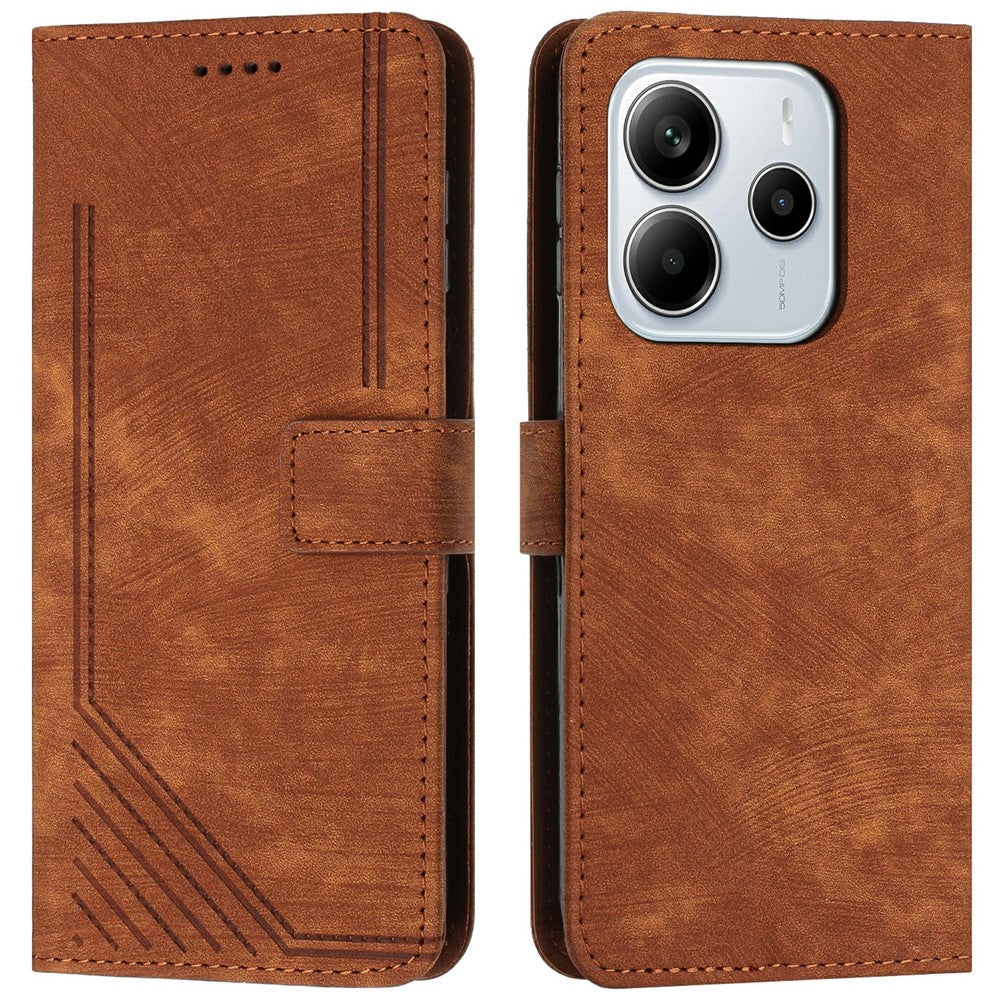For Xiaomi Redmi Note 14 4G (164.84mm) Case Imprinted Lines Leather Phone Cover with Stand