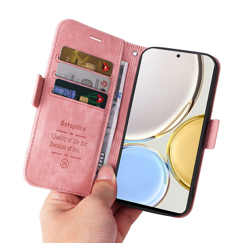 BETOPNICE 001 For Honor X9 4G / X9 5G / X30 5G / Magic4 Lite 5G / Magic4 Lite 4G Imprinted Stitching Line PU Leather Stand Wallet Case Shockproof Cover with Strap