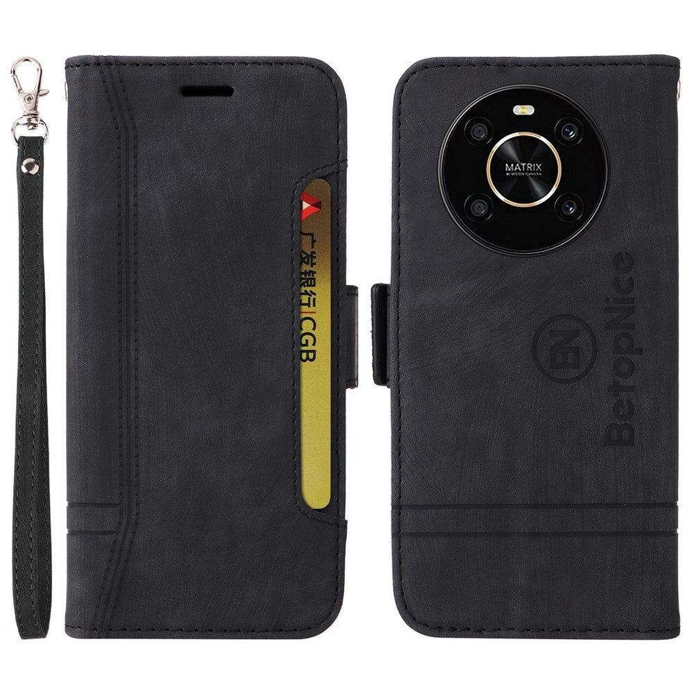 BETOPNICE 001 For Honor X9 4G / X9 5G / X30 5G / Magic4 Lite 5G / Magic4 Lite 4G Imprinted Stitching Line PU Leather Stand Wallet Case Shockproof Cover with Strap
