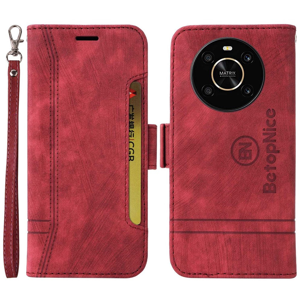 BETOPNICE 001 For Honor X9 4G / X9 5G / X30 5G / Magic4 Lite 5G / Magic4 Lite 4G Imprinted Stitching Line PU Leather Stand Wallet Case Shockproof Cover with Strap