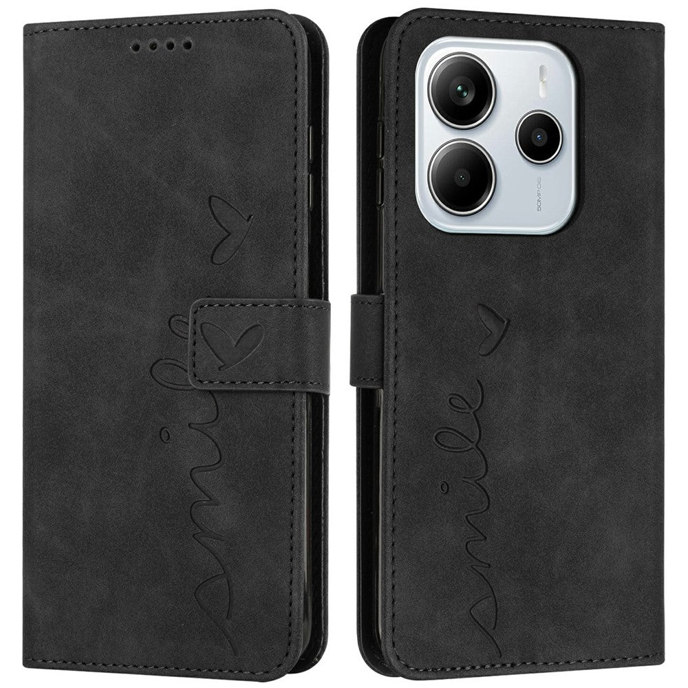 For Xiaomi Redmi Note 14 4G (164.84mm) Case Viewing Stand PU Leather Phone Cover Imprinted Heart Pattern