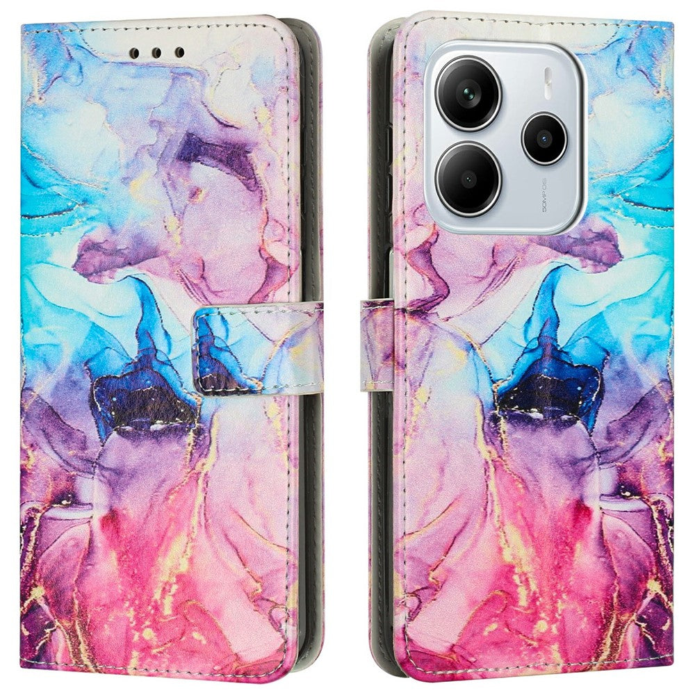 For Xiaomi Redmi Note 14 4G (164.84mm) Stand Case Marble Pattern PU Leather Wallet Phone Cover