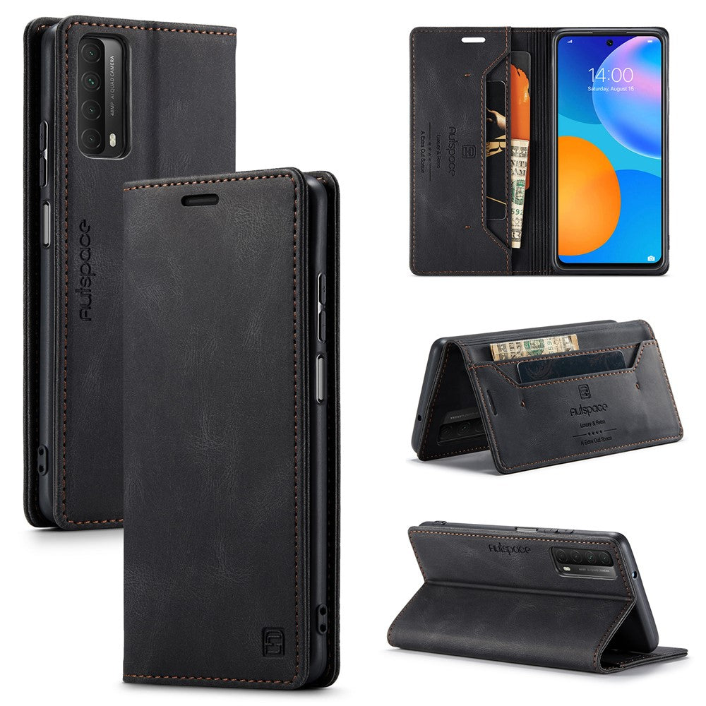 AUTSPACE For Huawei Y7a / Huawei P smart 2021 Wallet Case  A01 Leather Stand Cover with RFID Blocking Card Holder
