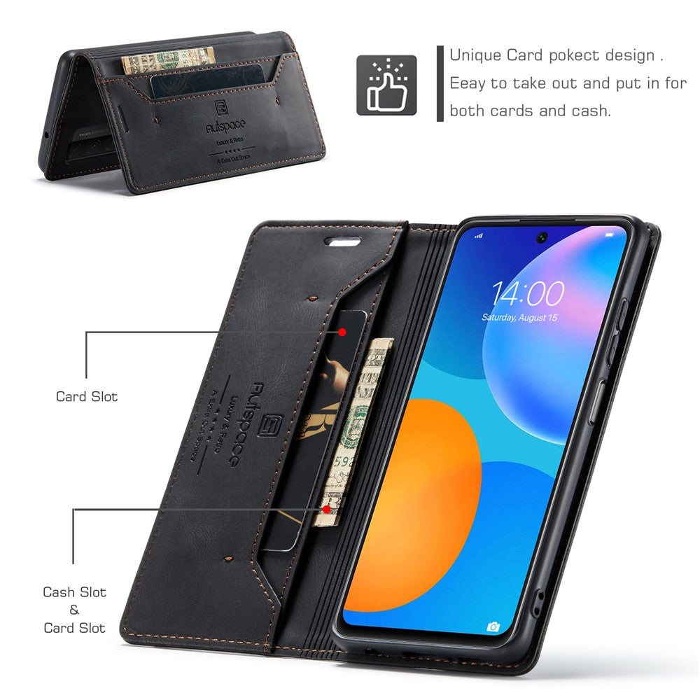 AUTSPACE For Huawei Y7a / Huawei P smart 2021 Wallet Case  A01 Leather Stand Cover with RFID Blocking Card Holder