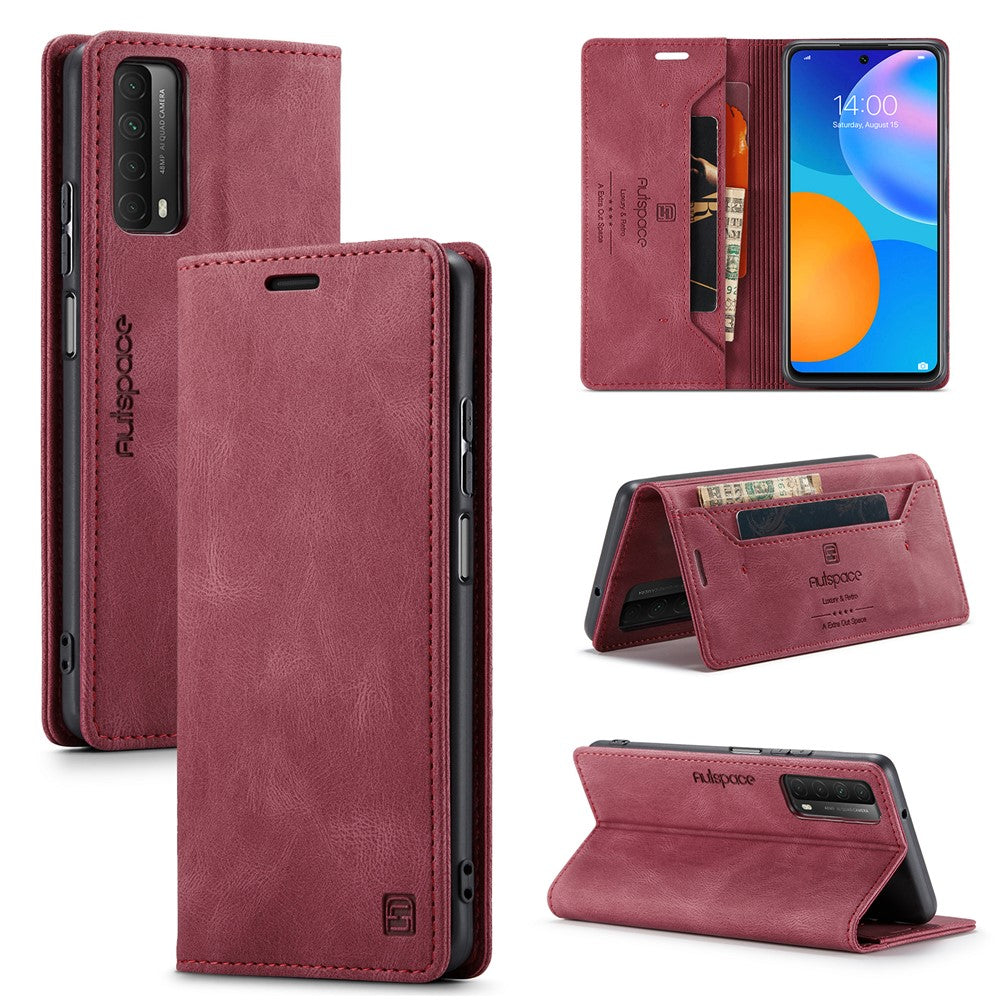 AUTSPACE For Huawei Y7a / Huawei P smart 2021 Wallet Case  A01 Leather Stand Cover with RFID Blocking Card Holder