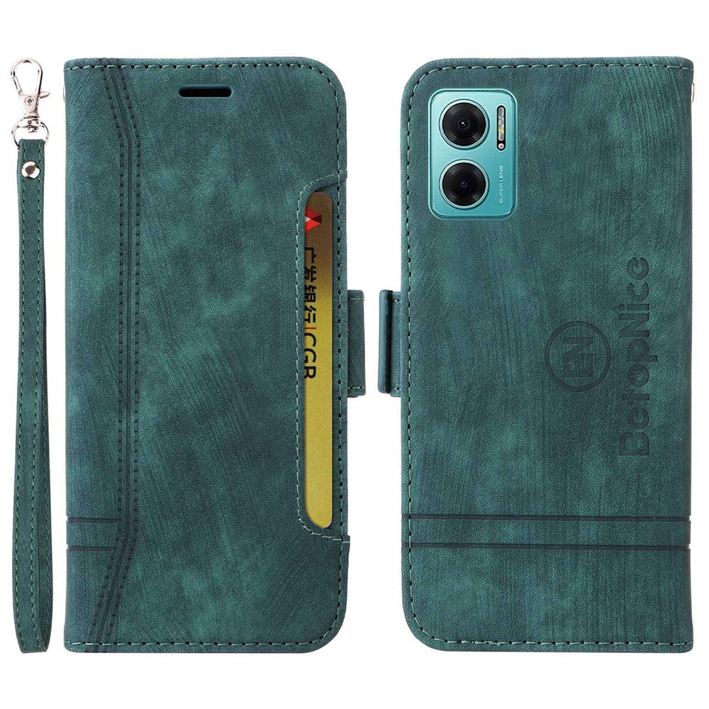 BETOPNICE 001 För Xiaomi Redmi Note 11E 5G / 10 5G / 10 Prime+ 5G Präglade sömmar PU-läder Stoppsäkert mobilskal Flip Stand Plånboksfodral med rem