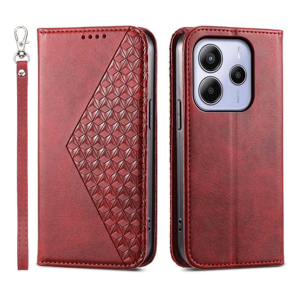 Xiaomi Redmi Note 14 4G (164.84mm) fodral Kalvstruktur PU-lädermobilskal med plånbok
