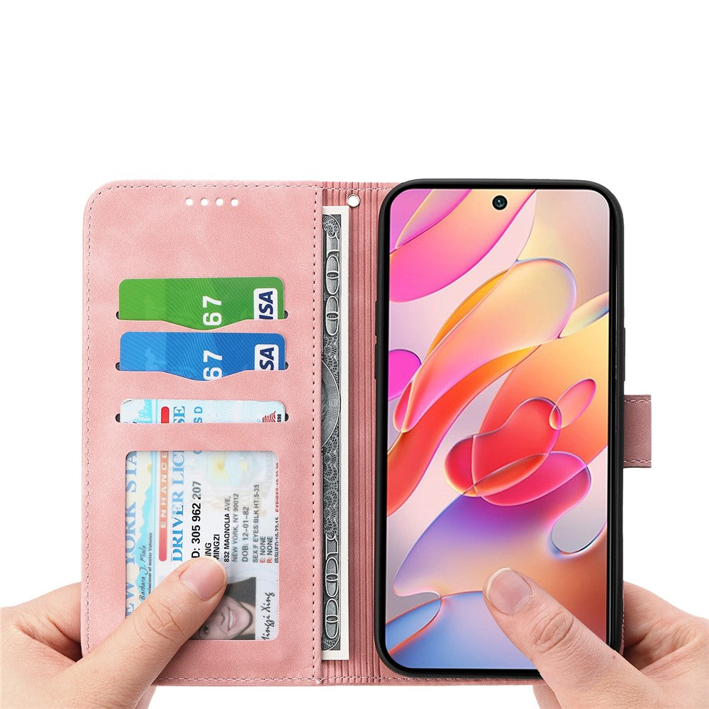 DIERFENG DF-03 For Xiaomi Redmi Note 14 4G (164.84mm) Case Lines Imprint Wallet Leather Phone Cover