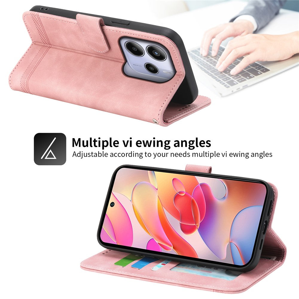 DIERFENG DF-03 For Xiaomi Redmi Note 14 4G (164.84mm) Case Lines Imprint Wallet Leather Phone Cover