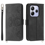 For Xiaomi Redmi Note 14 4G (164.84mm) Case Flower Pattern PU Leather Wallet Phone Cover with Strap