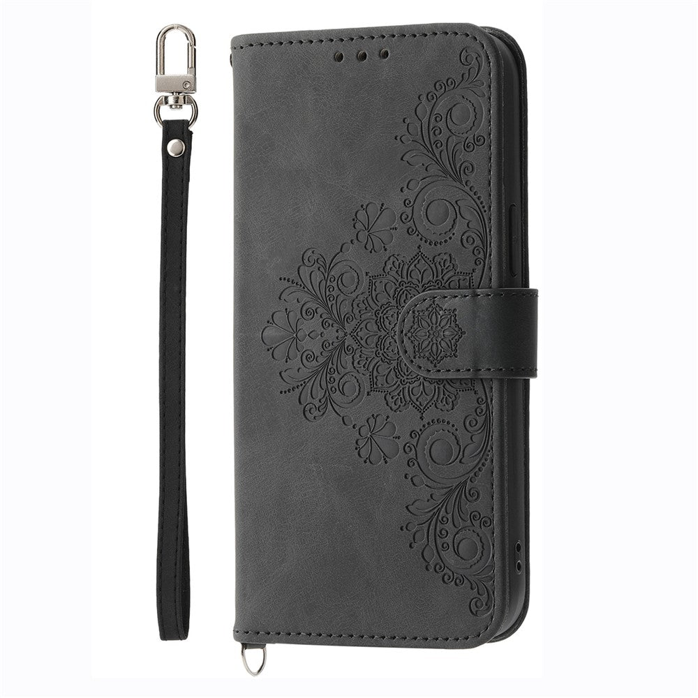 For Xiaomi Redmi Note 14 4G (164.84mm) Case Flower Pattern PU Leather Wallet Phone Cover with Strap