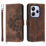 For Xiaomi Redmi Note 14 4G (164.84mm) Case Flower Pattern PU Leather Wallet Phone Cover with Strap