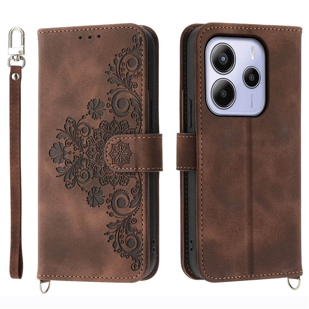 For Xiaomi Redmi Note 14 4G (164.84mm) Case Flower Pattern PU Leather Wallet Phone Cover with Strap