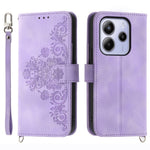 For Xiaomi Redmi Note 14 4G (164.84mm) Case Flower Pattern PU Leather Wallet Phone Cover with Strap
