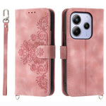 For Xiaomi Redmi Note 14 4G (164.84mm) Case Flower Pattern PU Leather Wallet Phone Cover with Strap