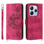 For Xiaomi Redmi Note 14 4G (164.84mm) Case Flower Pattern PU Leather Wallet Phone Cover with Strap