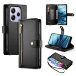 DF-011 For Xiaomi Redmi Note 14 4G (164.84mm) Case Zipper Pocket Wallet Leather Phone Cover with Straps