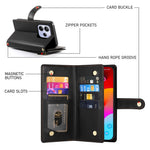 DF-011 For Xiaomi Redmi Note 14 4G (164.84mm) Case Zipper Pocket Wallet Leather Phone Cover with Straps